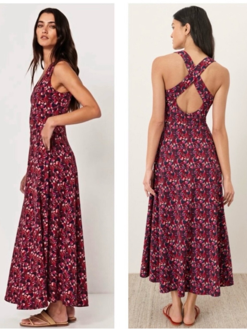 PACT Women’s Paradise Petsls Poppy Red Fit & Flare Open Back Midi Dress L